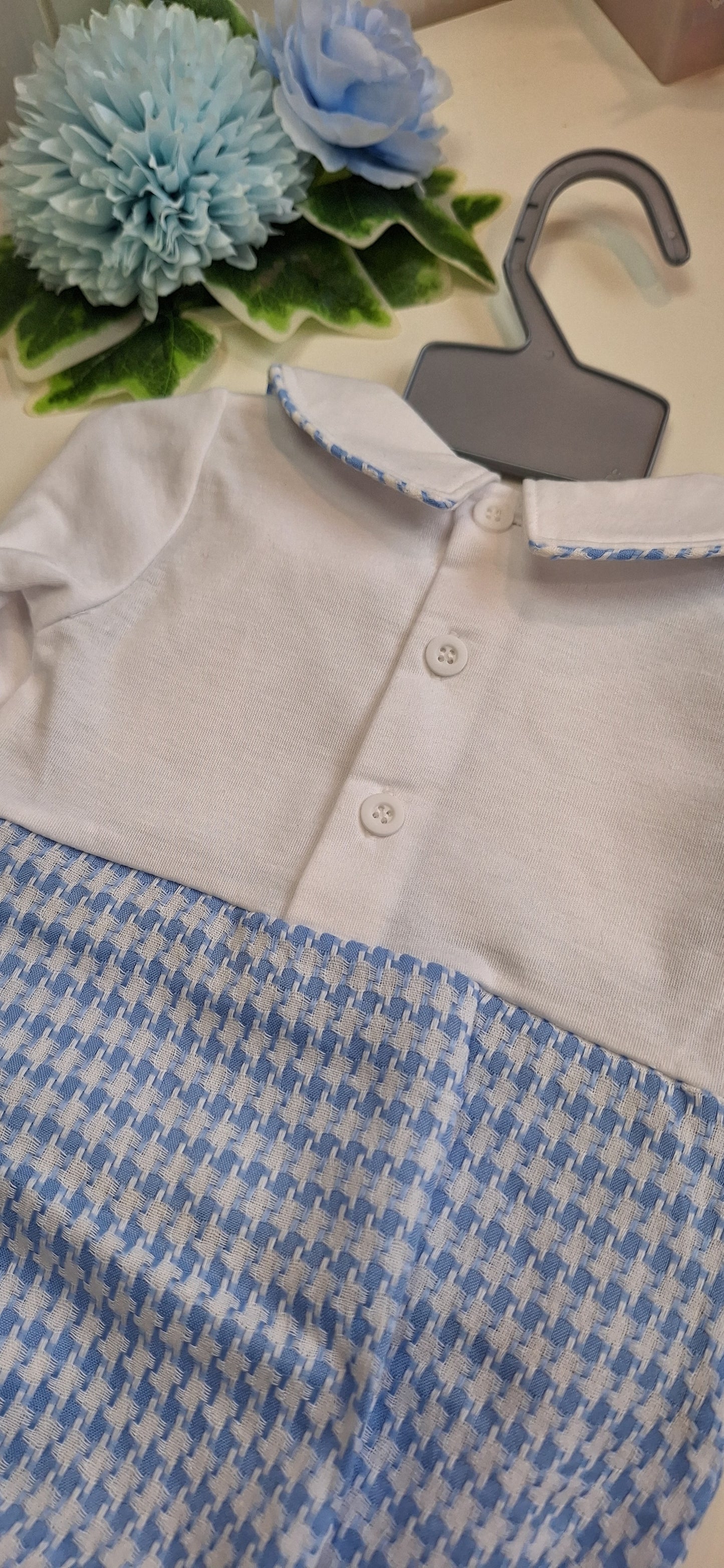 Blue Dogtooth All-in-one Romper Outfit NB - 6 Months