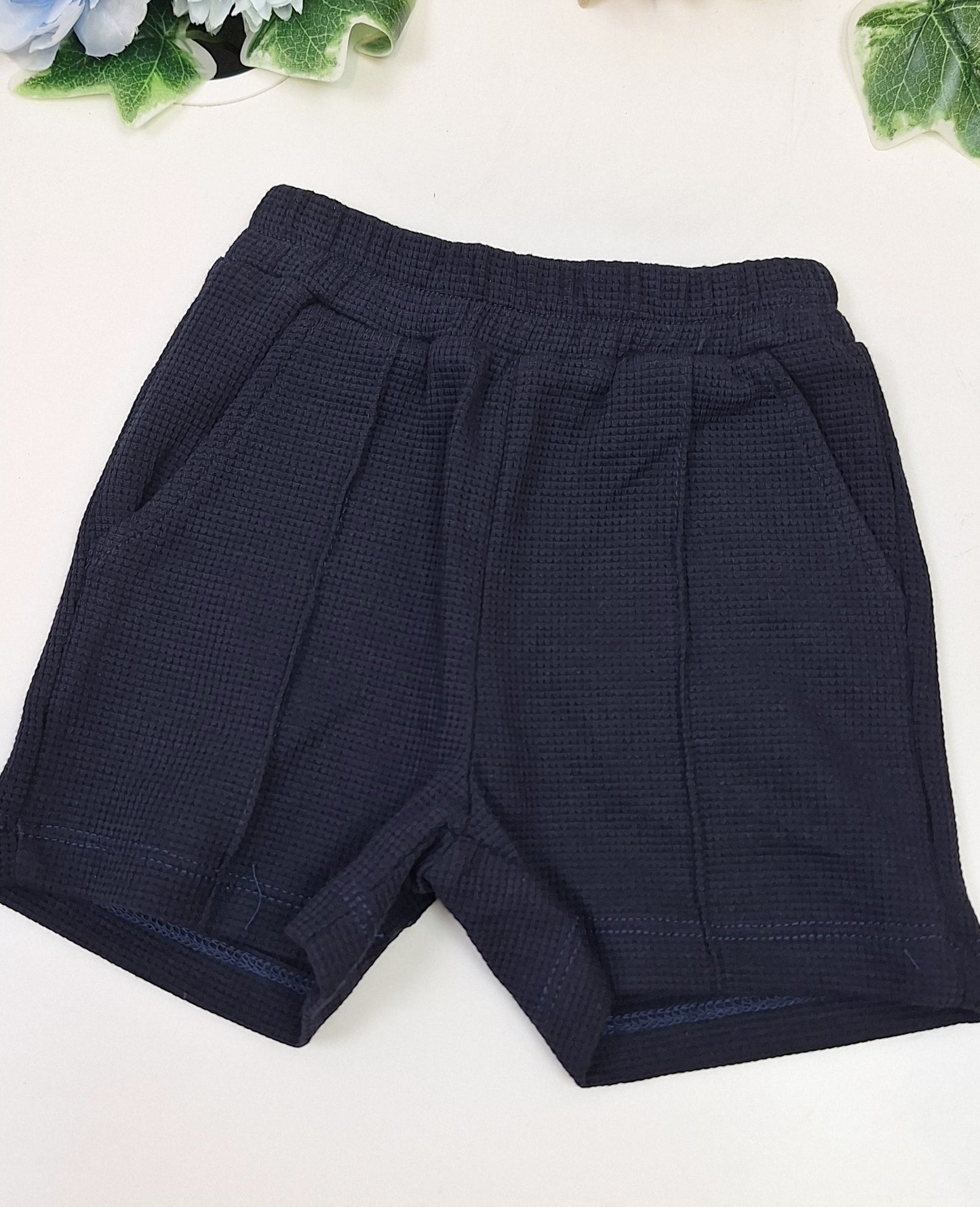 Boys Navy Blue Waffle Short Set