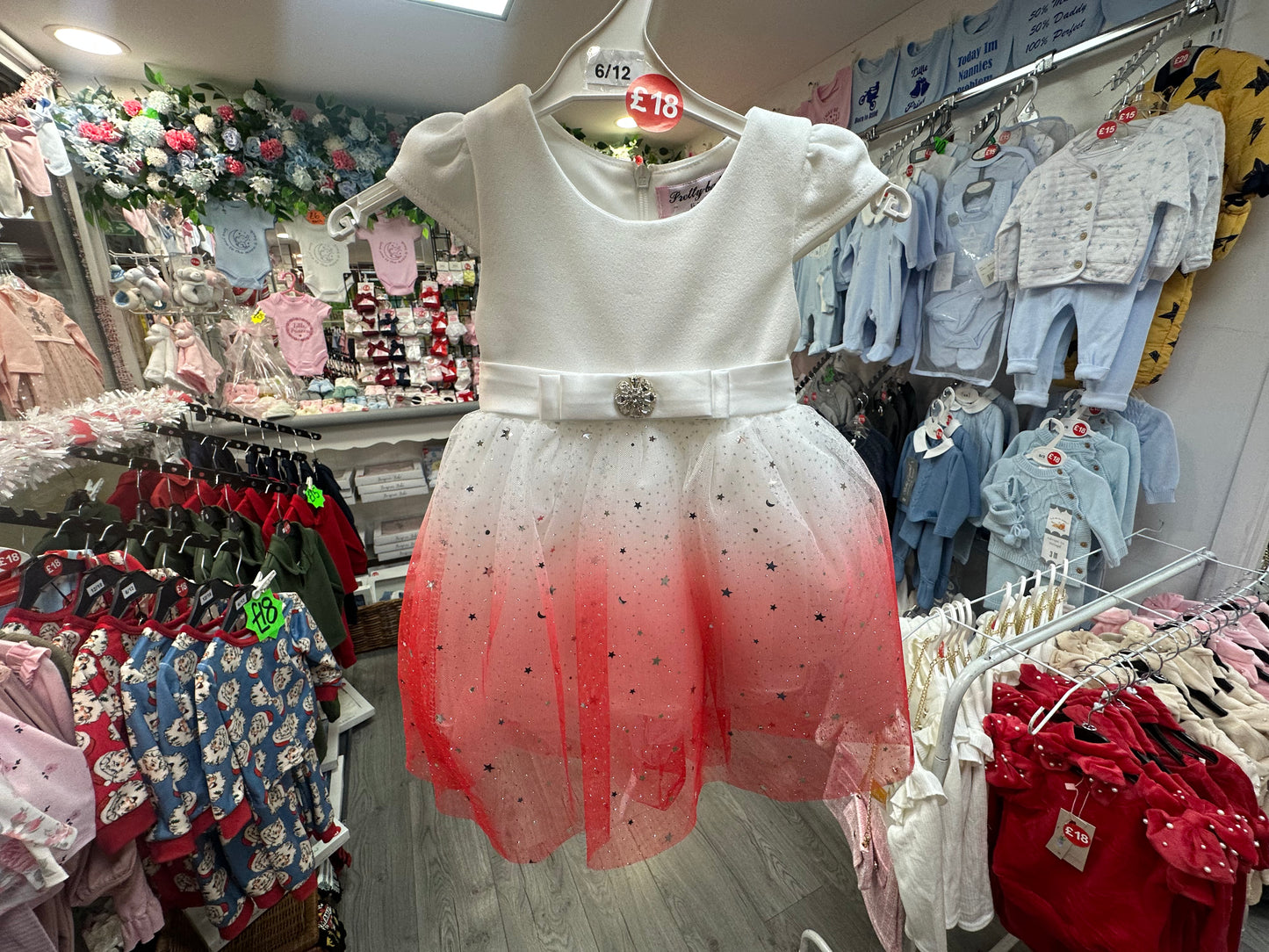 Infant Girls Red & White Sparkling Stars Party Dress