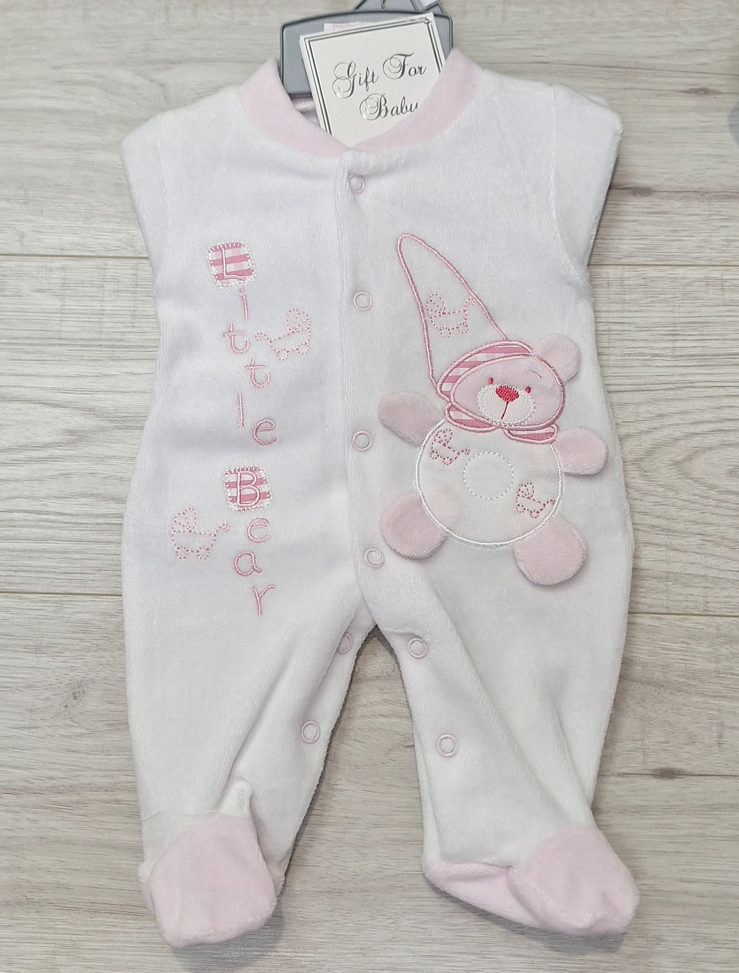 Tiny Baby "Little Bear" White & Pink Soft All- in-one Sleepsuit
