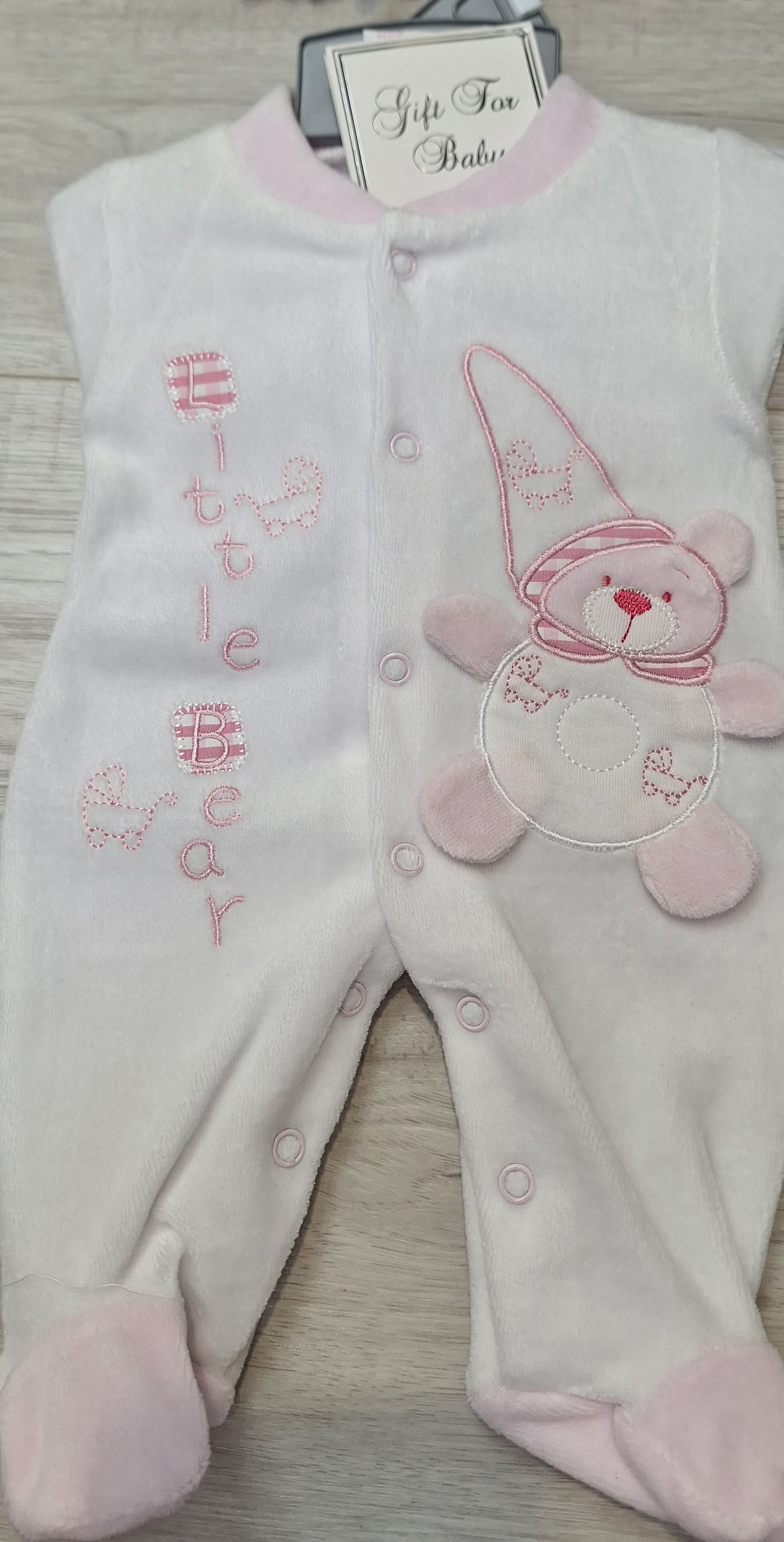 Tiny Baby "Little Bear" White & Pink Soft All- in-one Sleepsuit