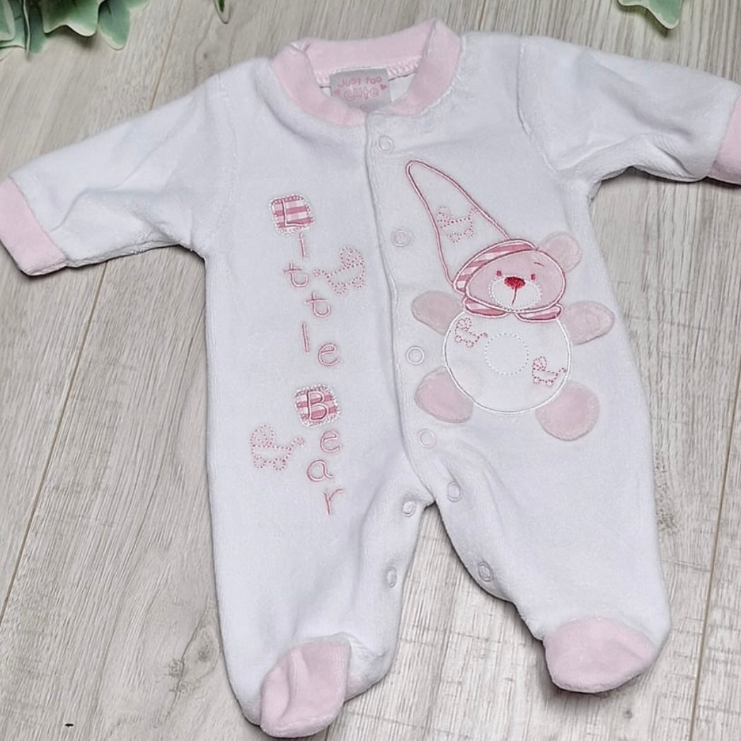 Tiny Baby "Little Bear" White & Pink Soft All- in-one Sleepsuit