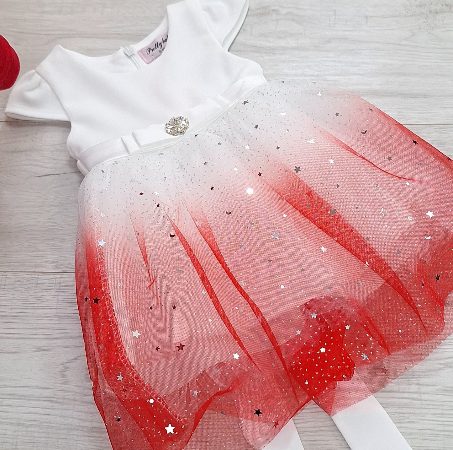 Infant Girls Red & White Sparkling Stars Party Dress