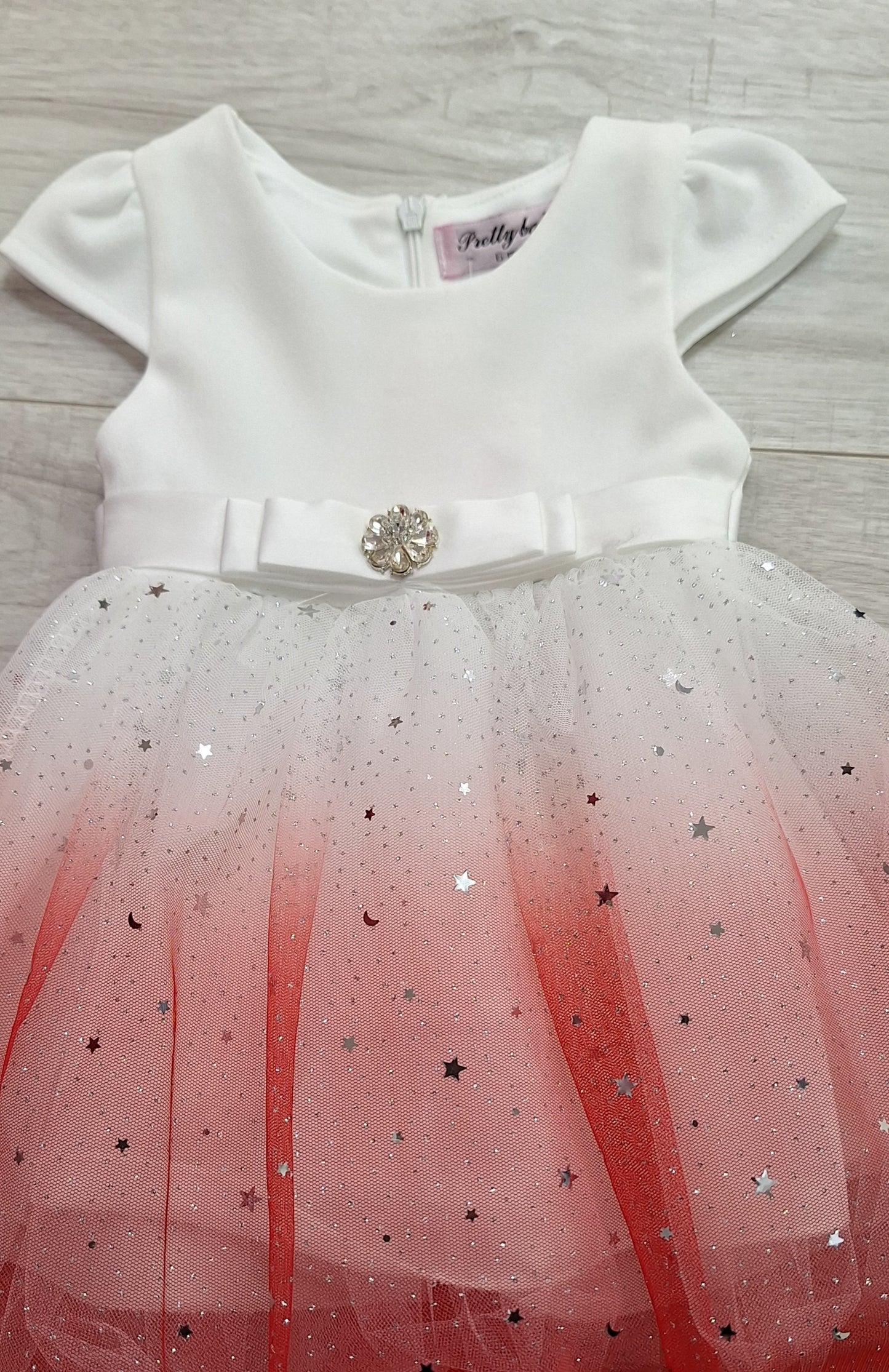 Infant Girls Red & White Sparkling Stars Party Dress