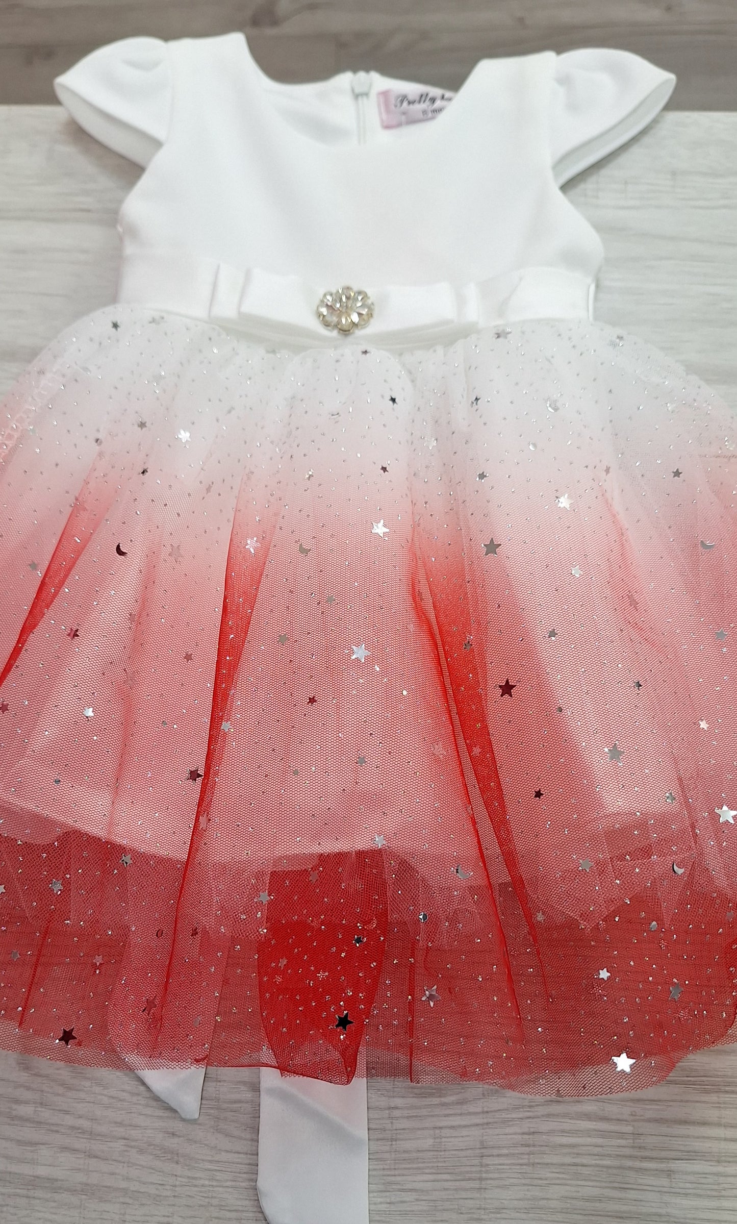 Infant Girls Red & White Sparkling Stars Party Dress