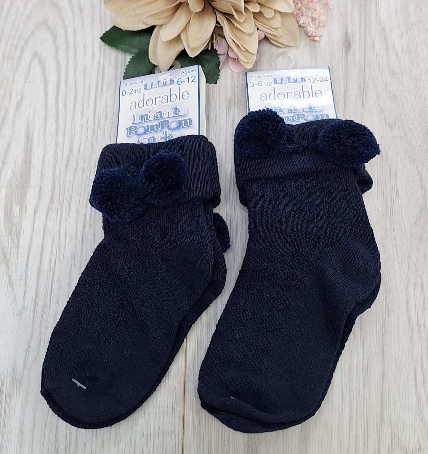 Navy Blue Ankle Pompom Sock's
