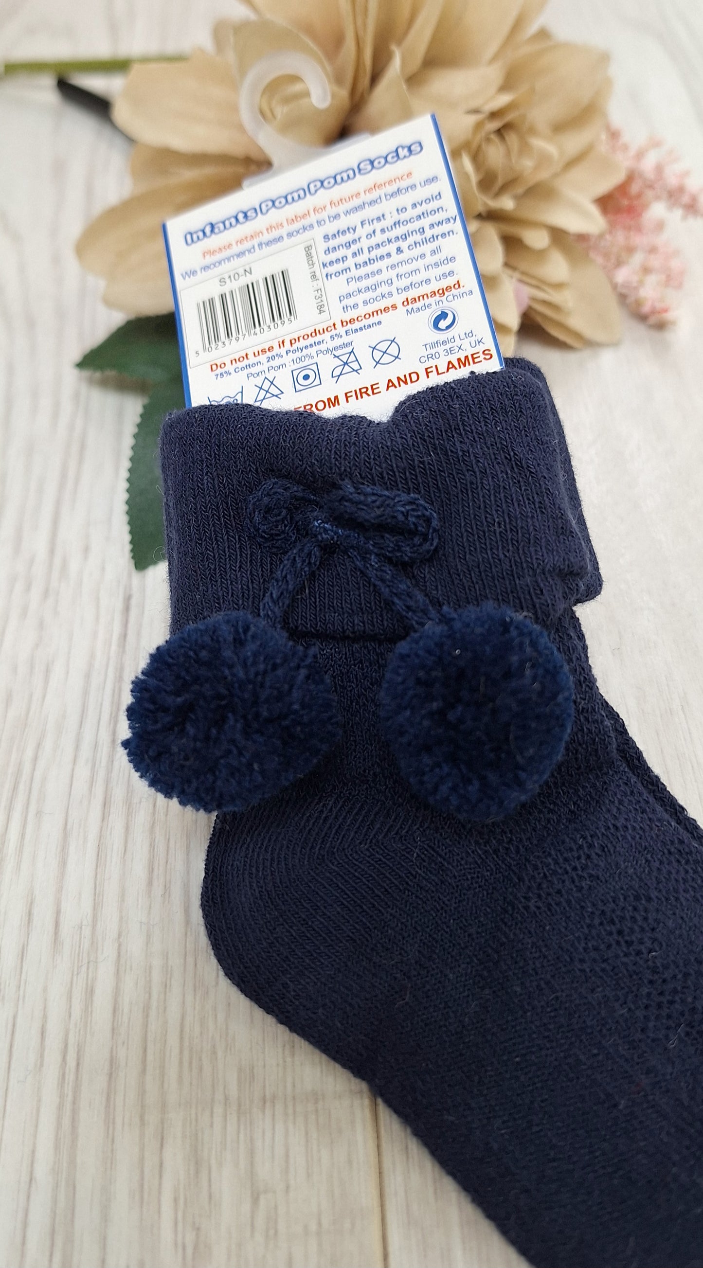 Navy Blue Ankle Pompom Sock's