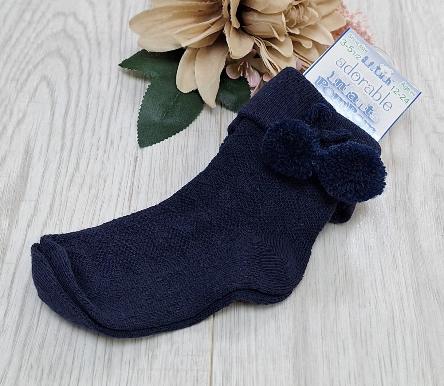 Navy Blue Ankle Pompom Sock's