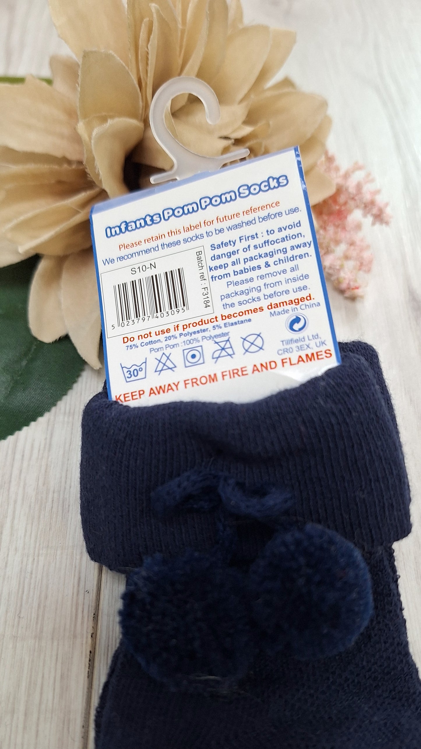Navy Blue Ankle Pompom Sock's