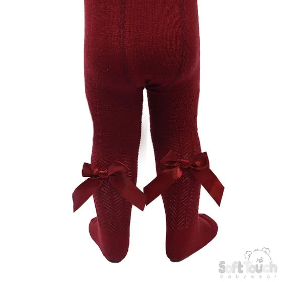 baby girls burgundy bow tights
