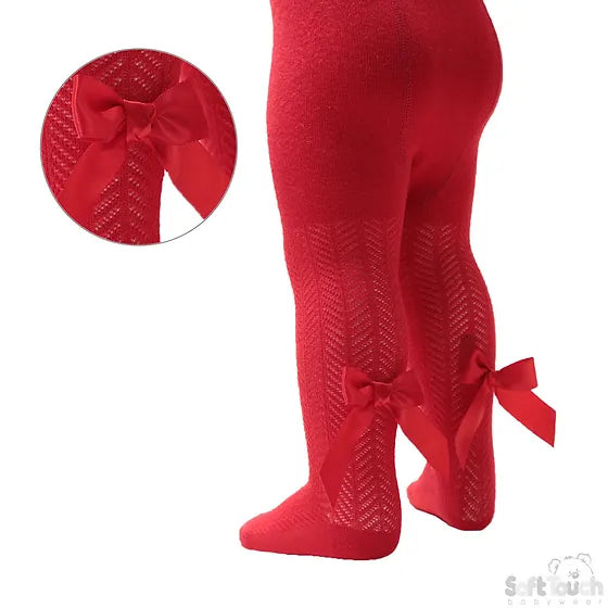 Baby girls red bow tights