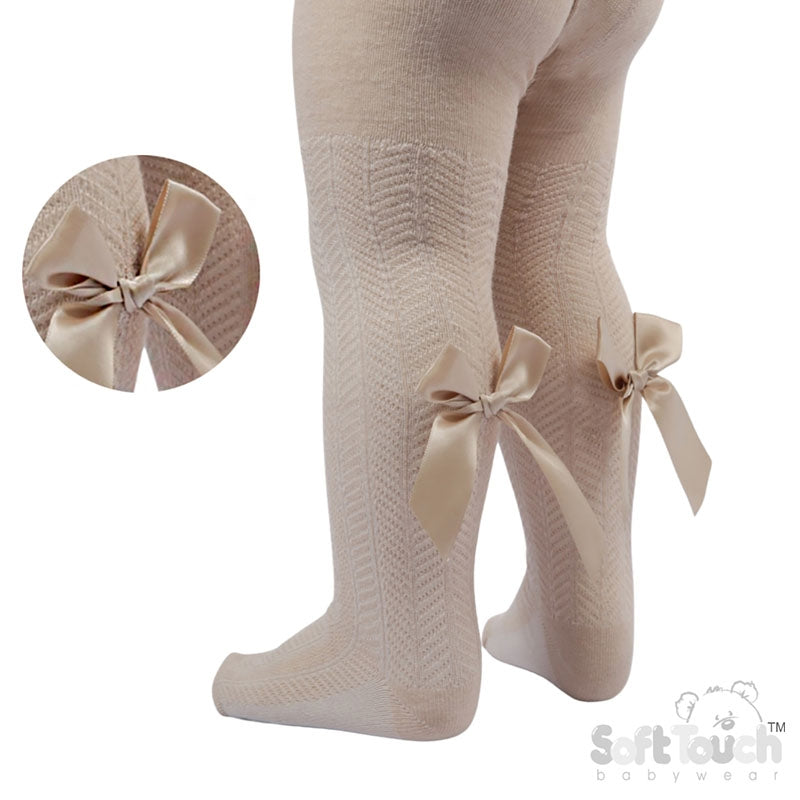 baby girls beige bow tights