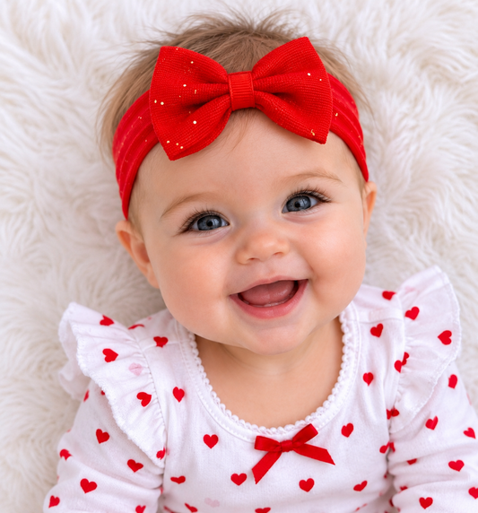 Soft Touch Baby Girl's Red Glitter Bow Headband