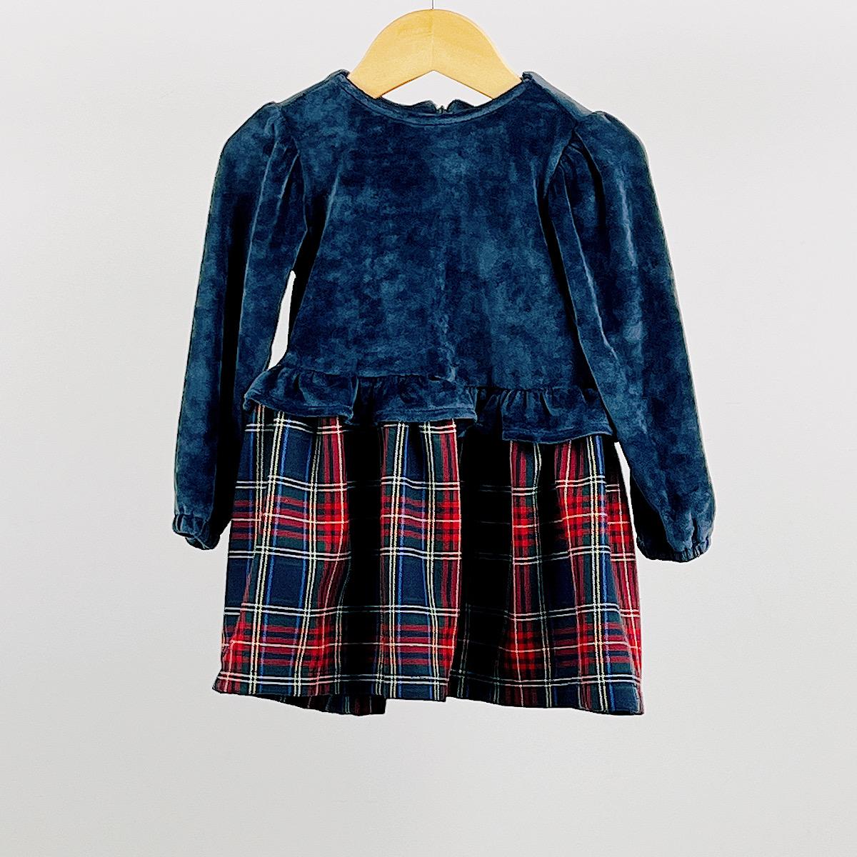 Infant Girls Navy & Red Tartan Contrast Dress 6-9 To 18-24 Months