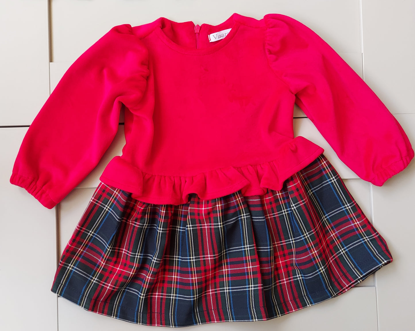 Infant Girls Red & Navy Tartan Contrast Dress 6-9 To 18-24 Months