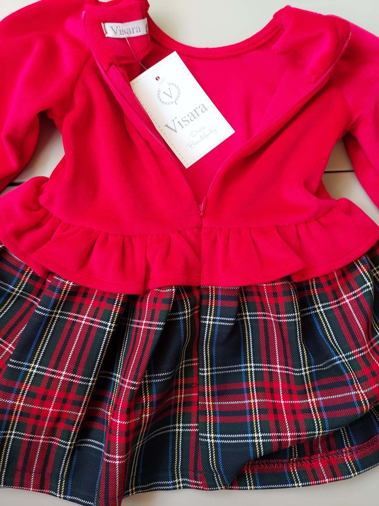 Infant Girls Red & Navy Tartan Contrast Dress 6-9 To 18-24 Months