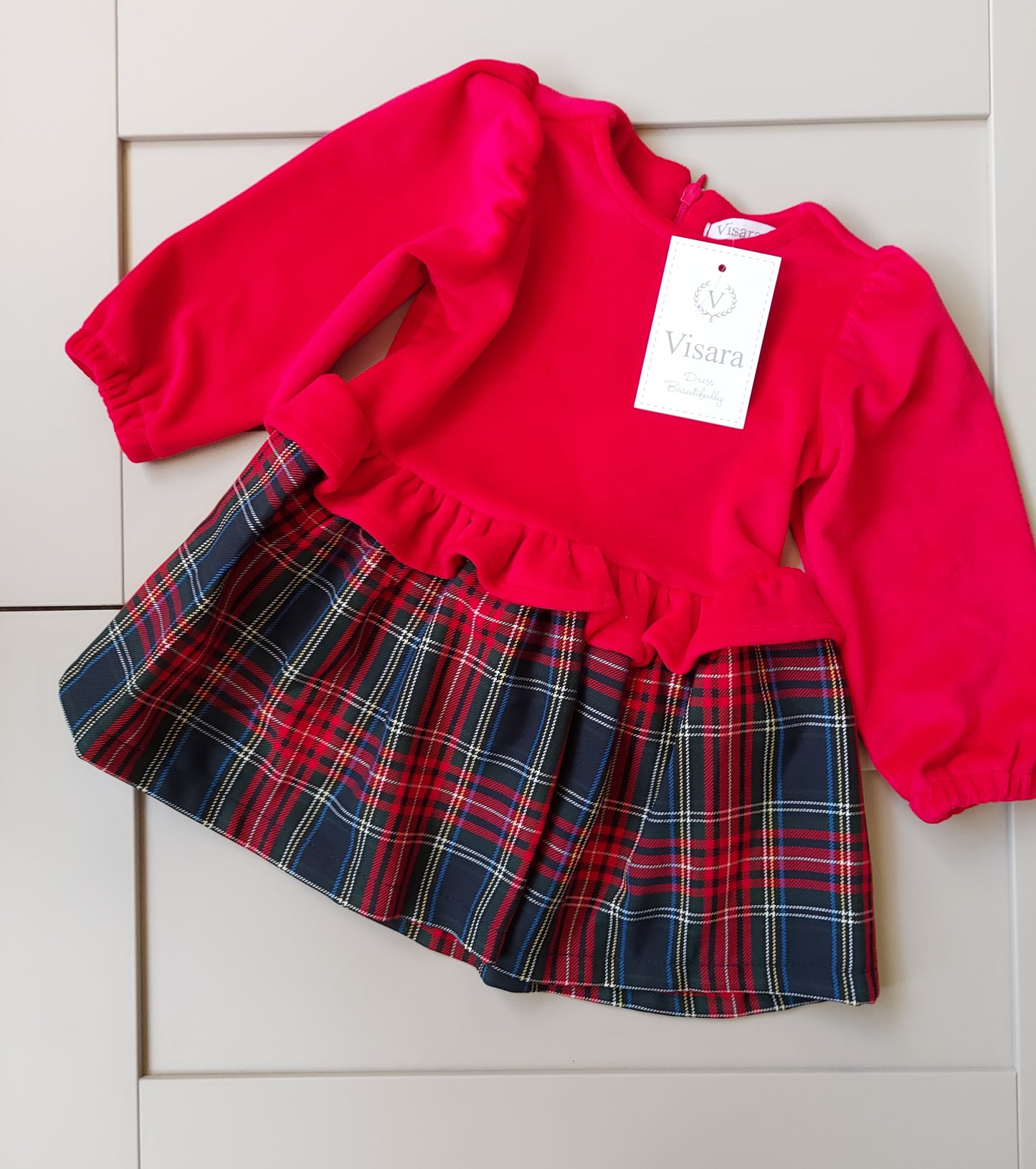 Infant Girls Red & Navy Tartan Contrast Dress 6-9 To 18-24 Months