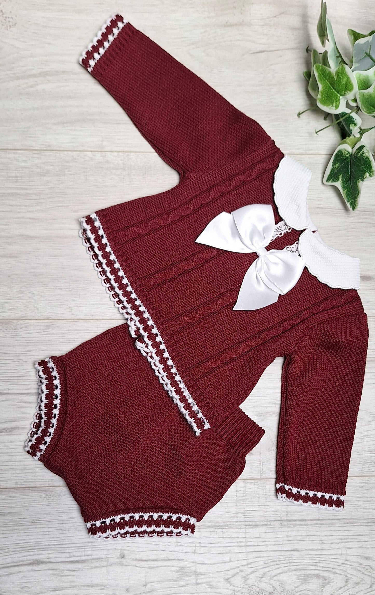 Cable Knit 2 Piece Lace & Bow Outfit