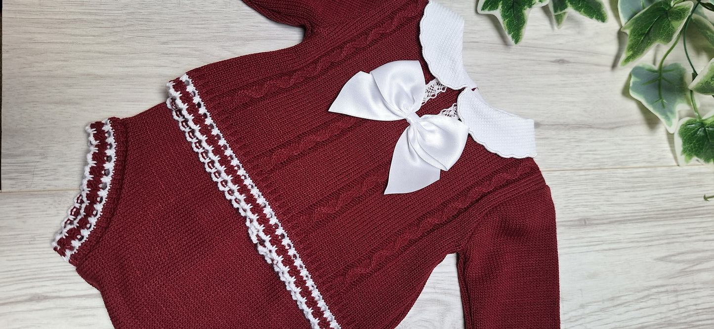 Cable Knit 2 Piece Lace & Bow Outfit