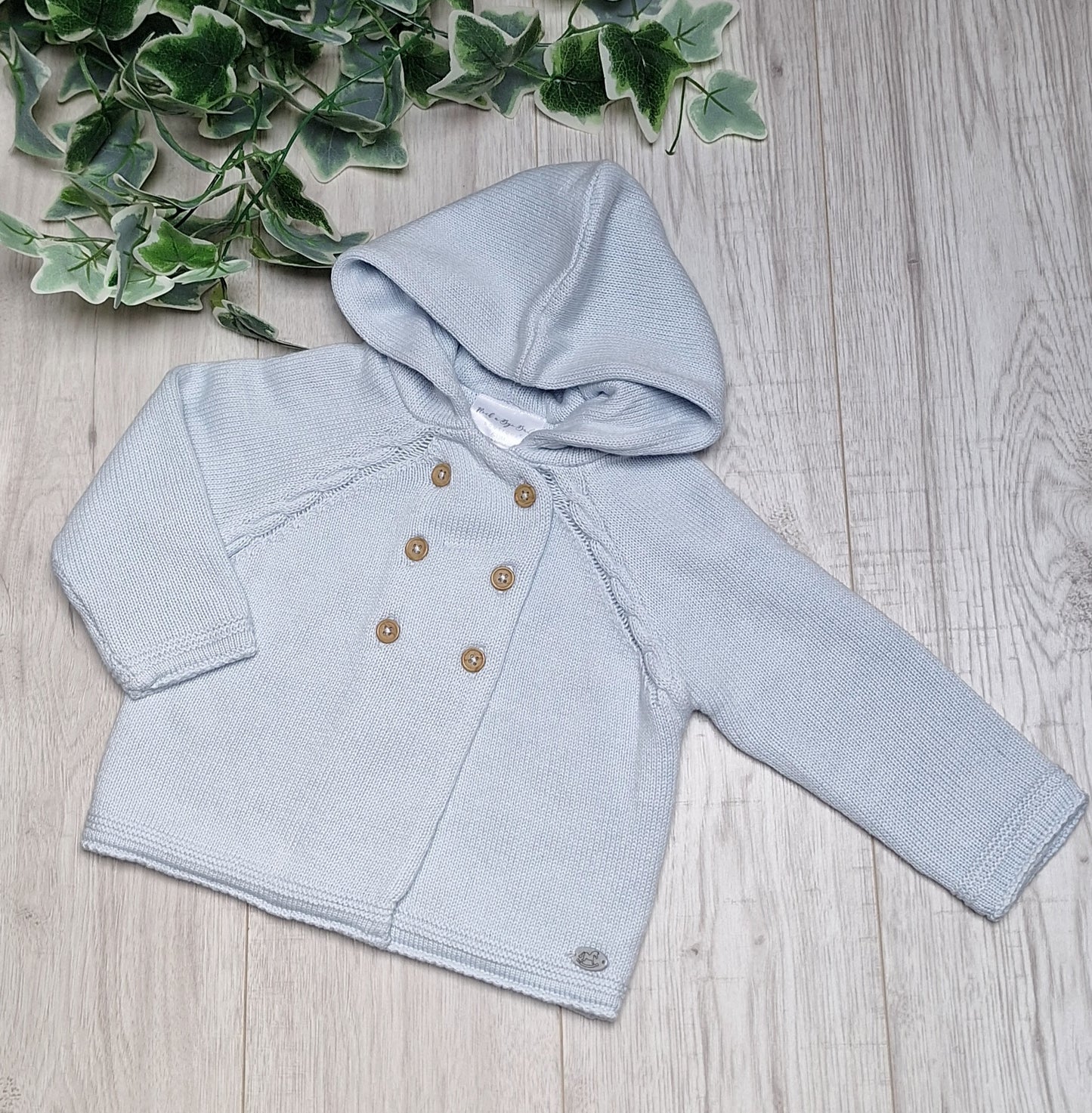 Sky Blue Hooded Cardigan with Cable Twist