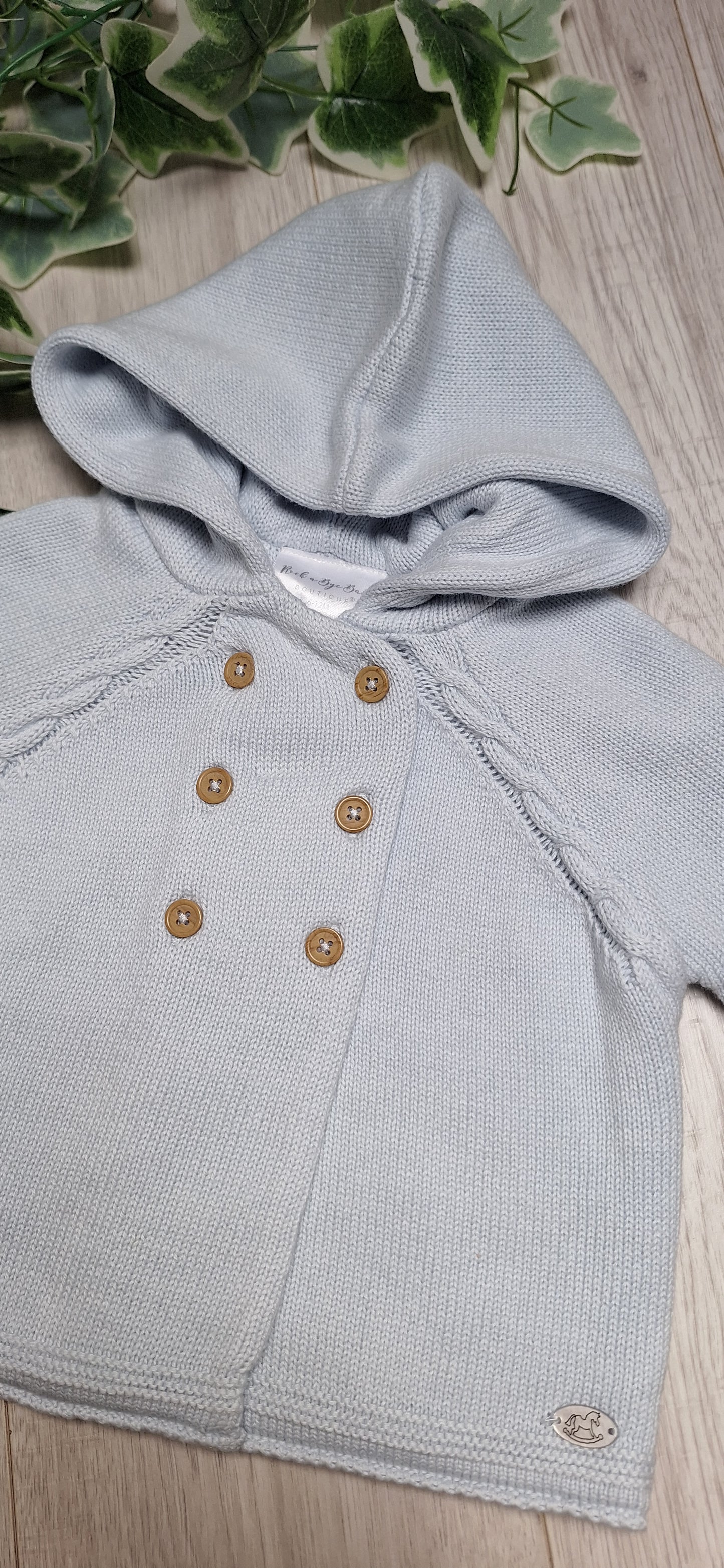 Sky Blue Hooded Cardigan with Cable Twist