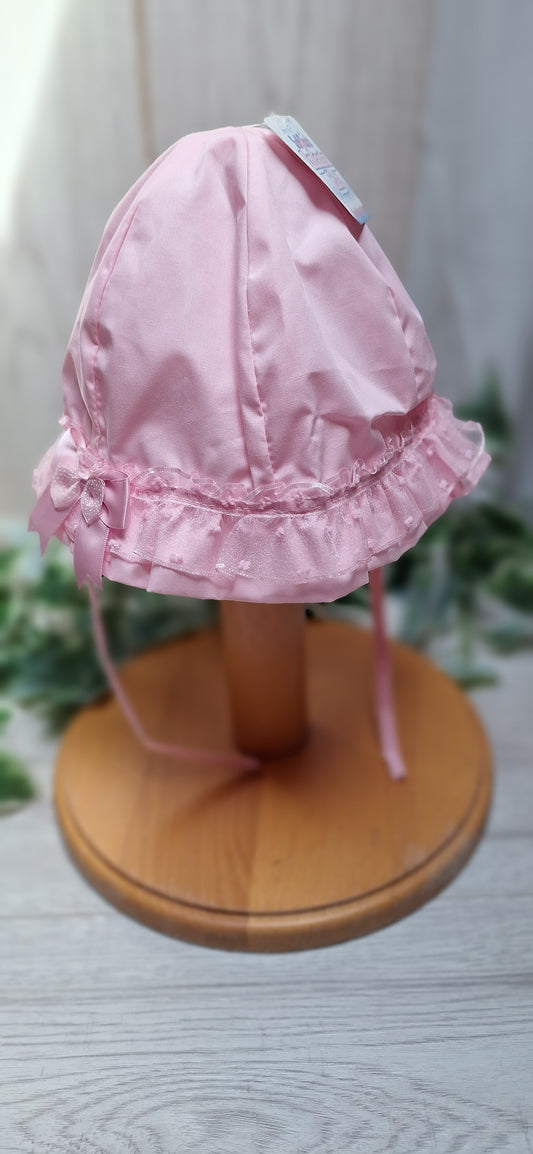 Pink Sun Hat with Lace & Bow