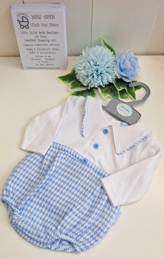 Blue Dogtooth All-in-one  Romper Outfit  NB - 6 Months