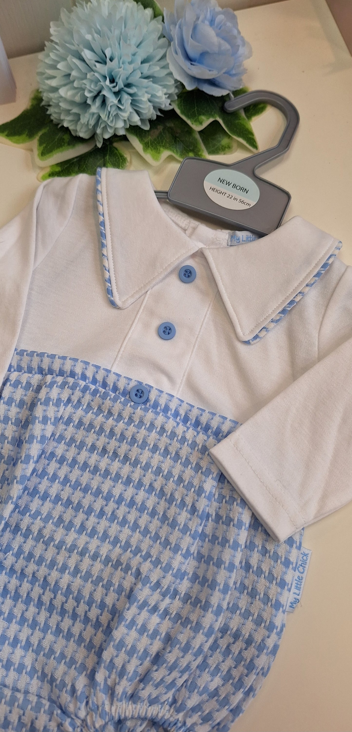 Blue Dogtooth All-in-one  Romper Outfit  NB - 6 Months