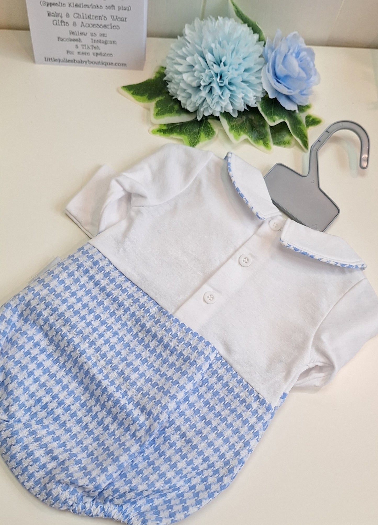 Blue Dogtooth All-in-one  Romper Outfit  NB - 6 Months