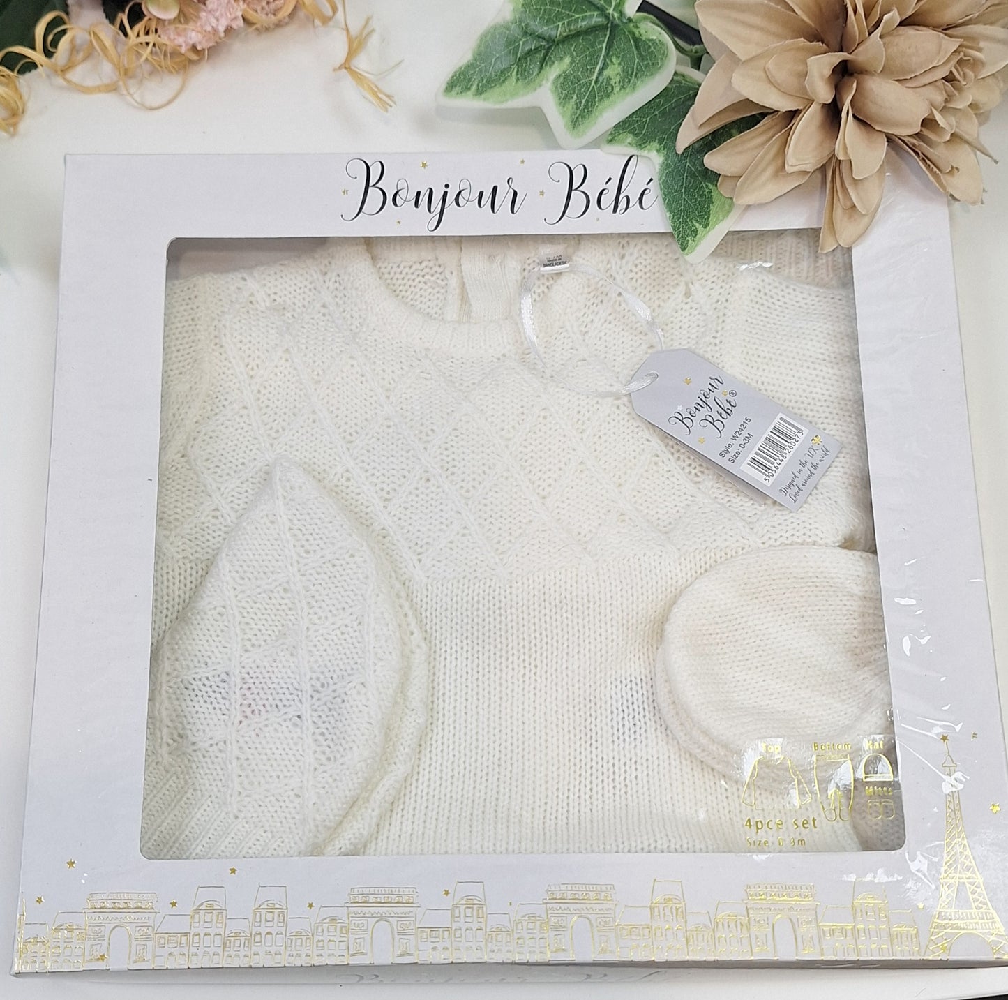 Cream unisex 4 piece knitted box set