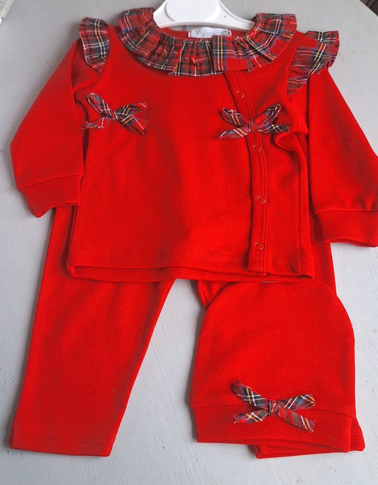 Red tartan 3 piece outfit 3-6 months