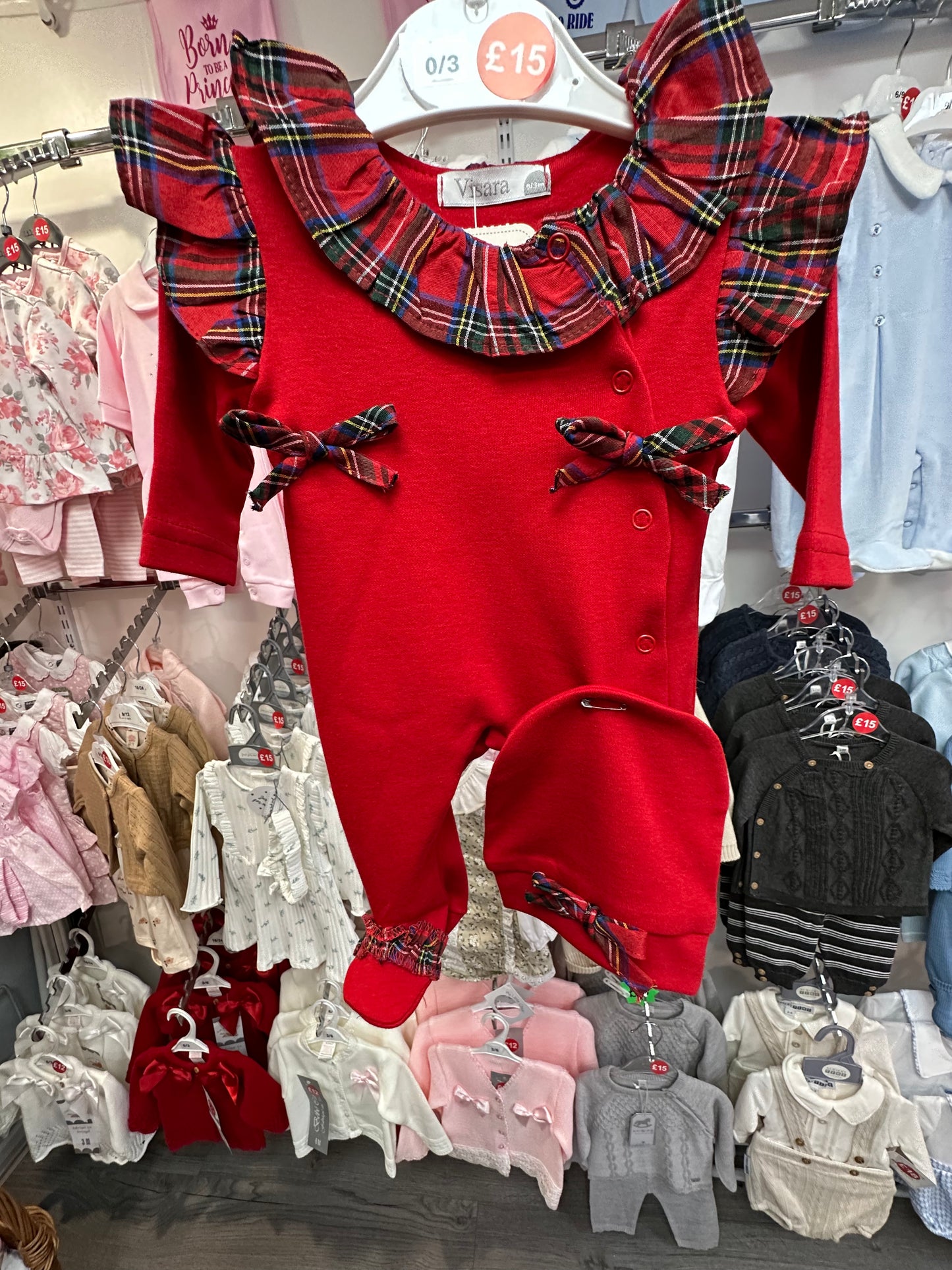 Red tartan baby girls 2-piece All in one sleepsuit