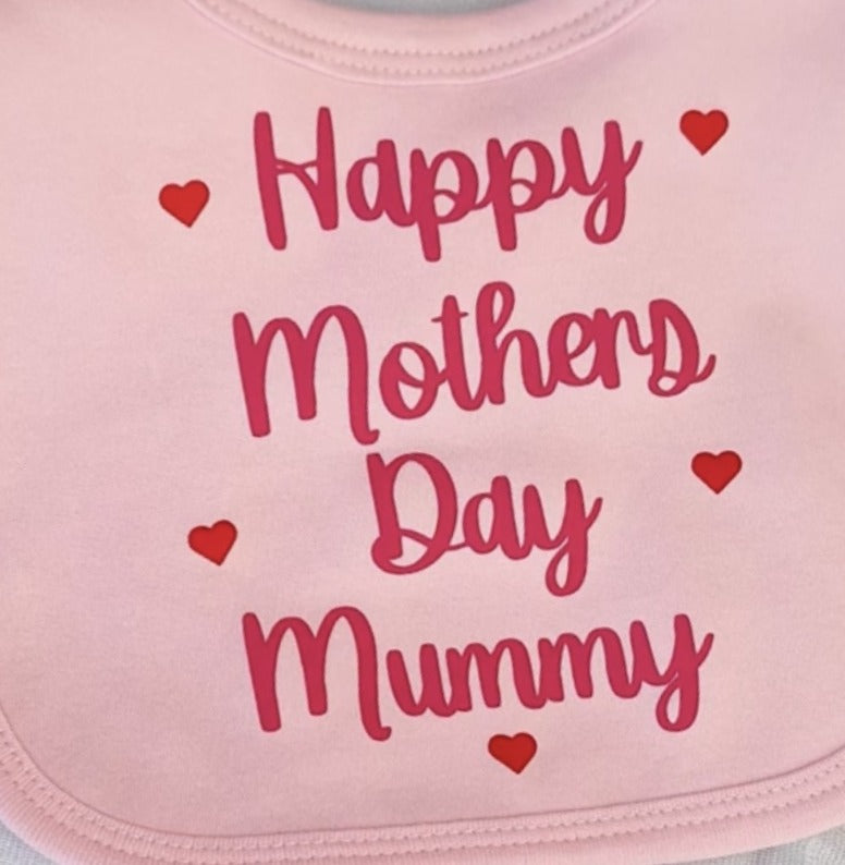 ''Happy mothers day mummy'' slogan pink baby bib