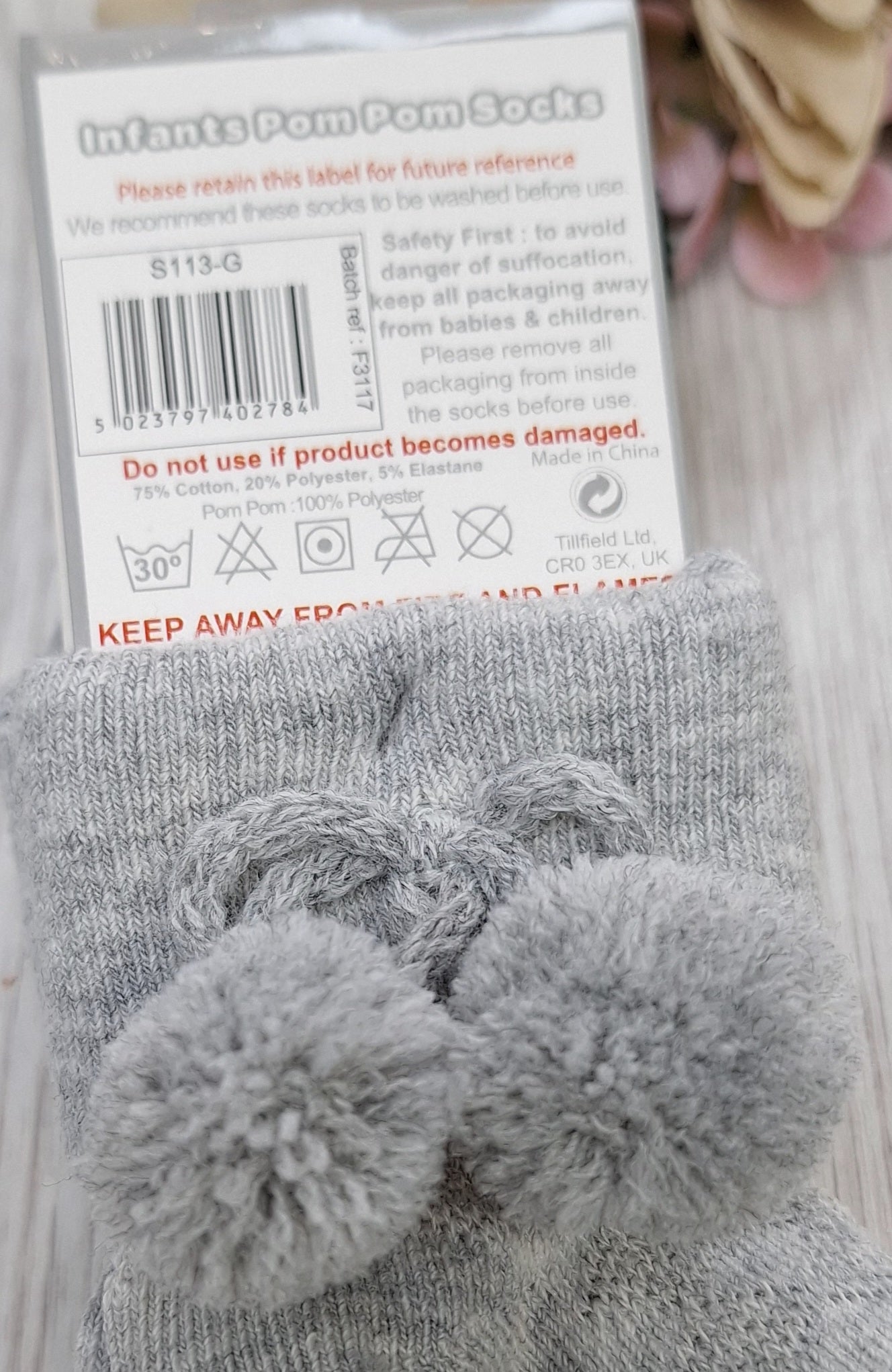 Grey Ankle Pompom Sock's