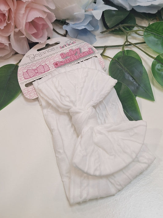 White Cable Bow Headband