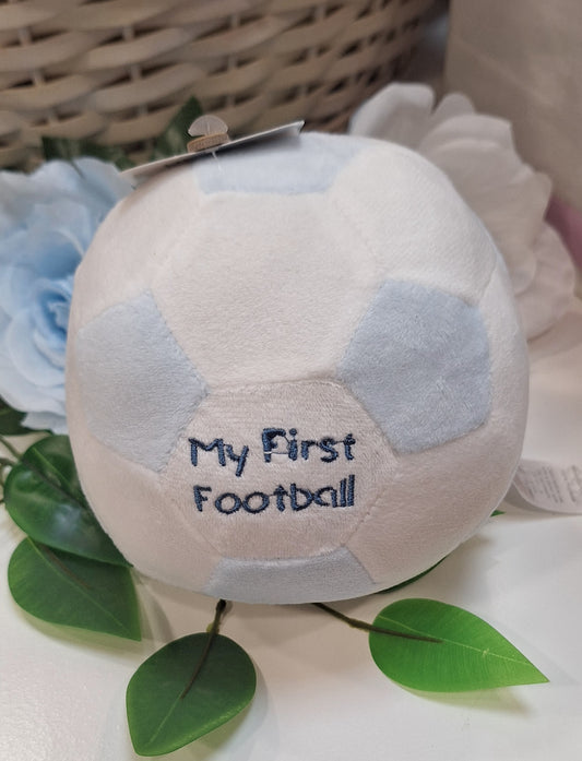 "My First Football" Soft Toy Rattle Ivory & Sky Blue