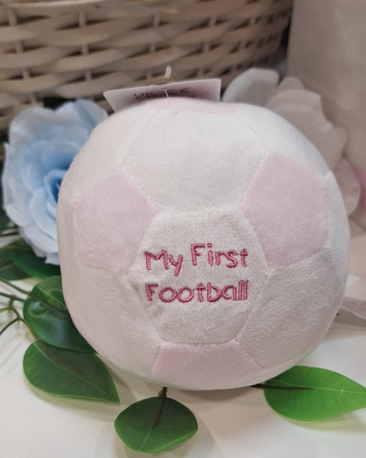 "My First Football" Soft Toy Rattle Ivory & Pink