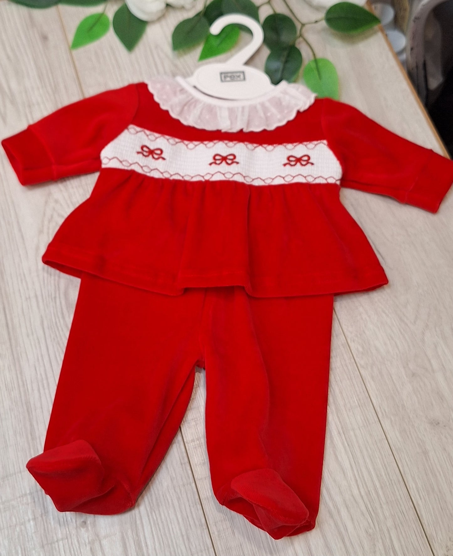 PEX  Red Smocked Bow Velour Outfit