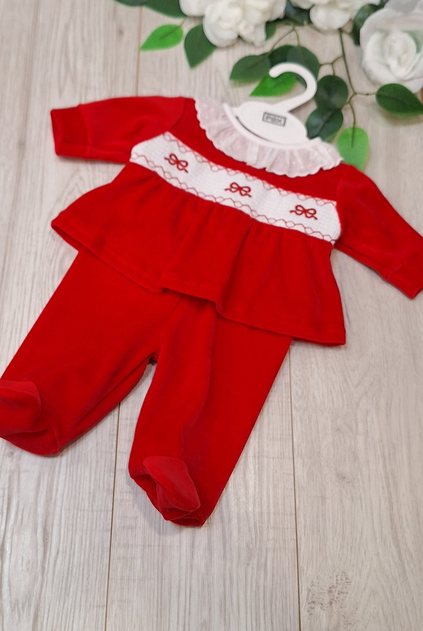 PEX  Red Smocked Bow Velour Outfit