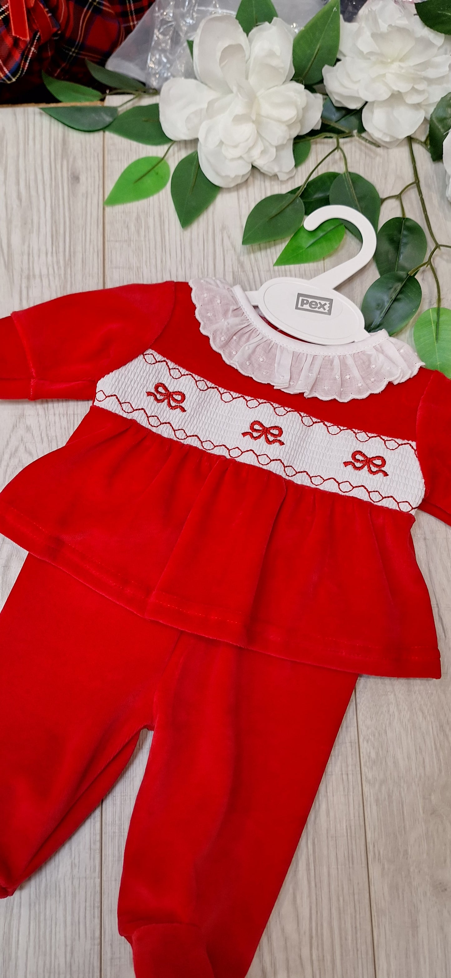 PEX  Red Smocked Bow Velour Outfit