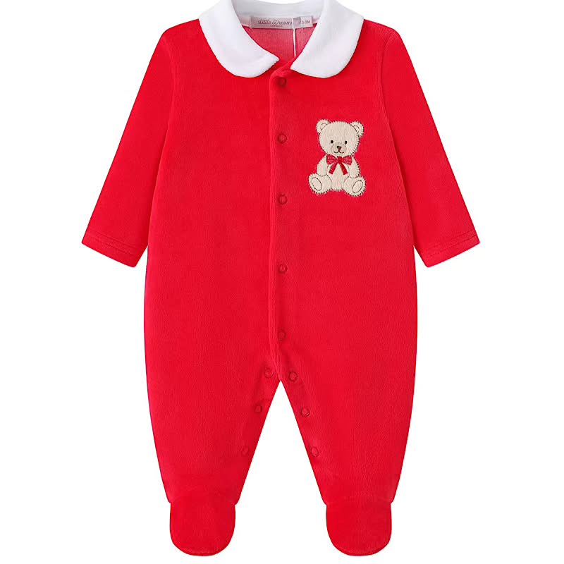 Red Velour Teddy Bear All-in-one Sleep Suit