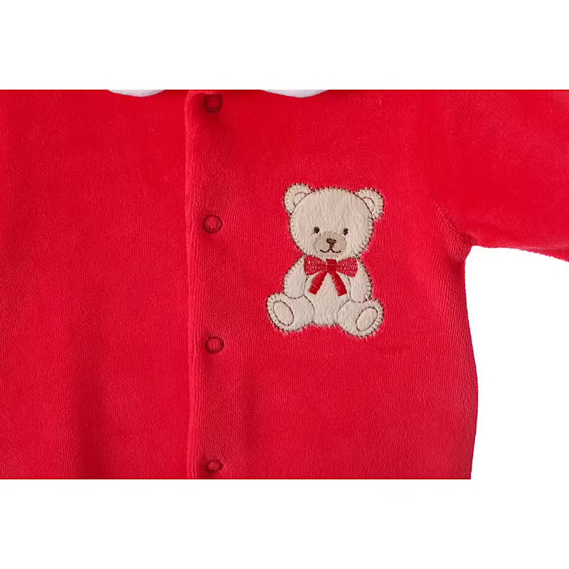 Red Velour Teddy Bear All-in-one Sleep Suit