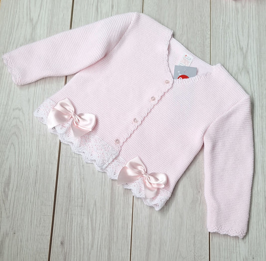 Pink V-neck bow cardigan