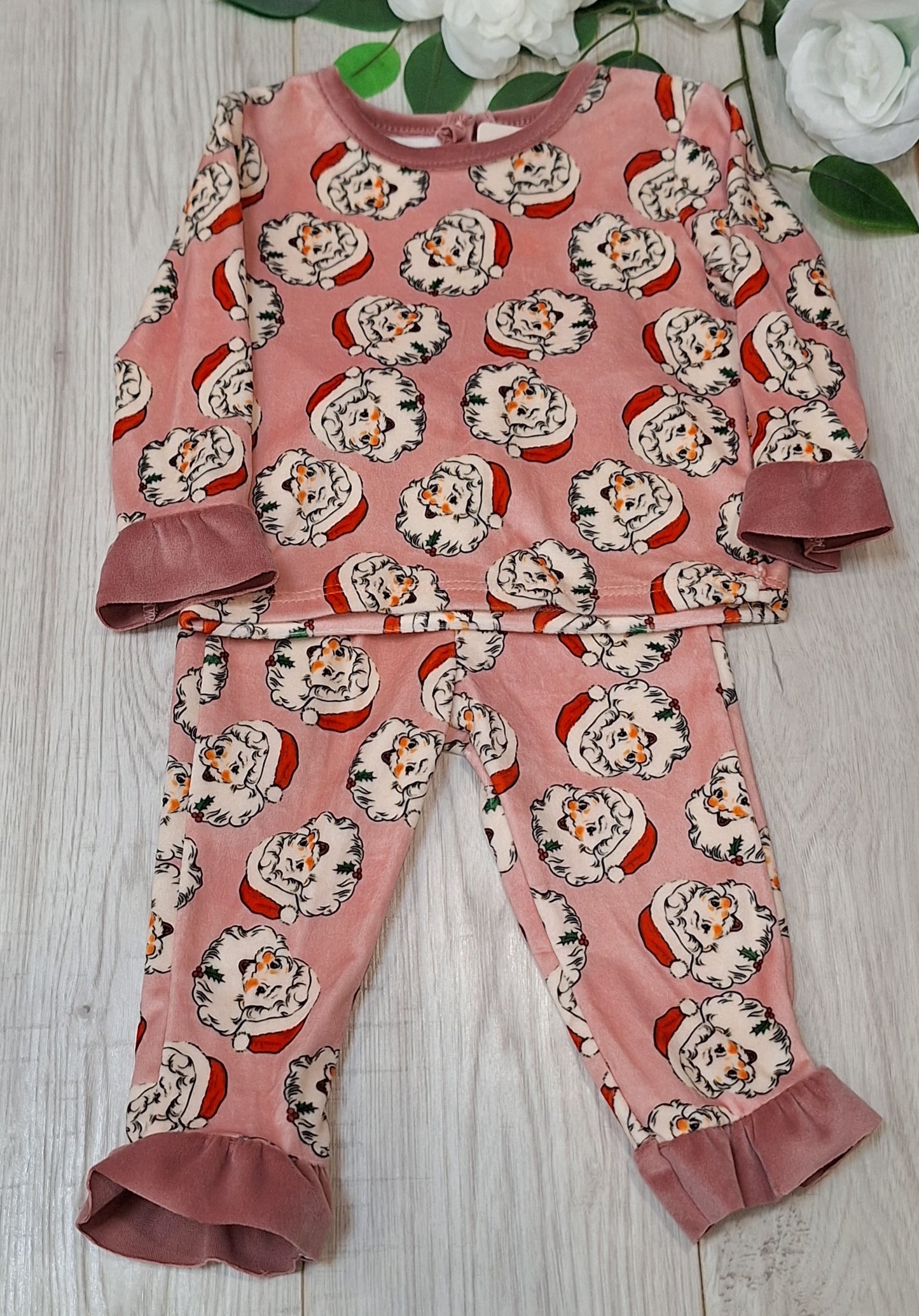 Little girls  soft velour santa pyjamas