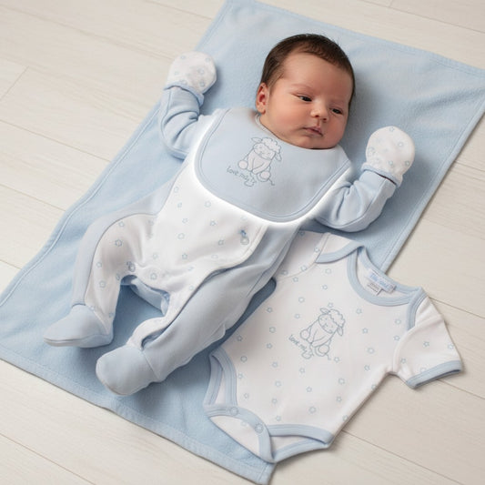 "Love Me" Little Lamb 4 piece Layette Set